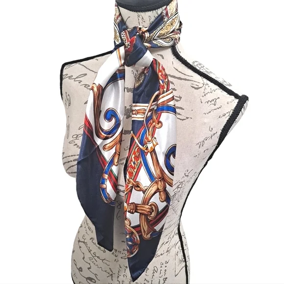 💖 2/$30 Satin oversized chain print blue boho paisley hair nautical Scarf NWT - Picture 9 of 13